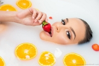 beautiful model woman portrait make up in milk bath (1)